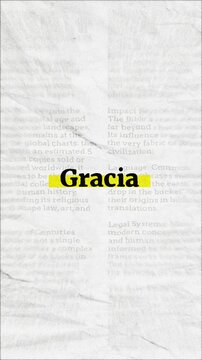 Gracia text - on yellow banner over vintage minimalist white newspaper background