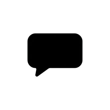 Black speech bubble chat icon on transparent background for communication interface design.