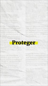 Proteger text - on yellow banner over vintage minimalist white newspaper background