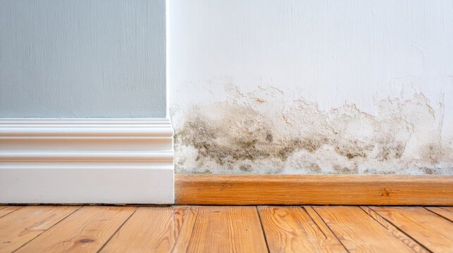 A Close-up of Water Damage and Mold Growth at the Base of a Wall, Highlighting the Effects of Humidity on Interior Spaces
