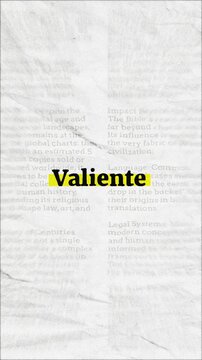 Valiente text - on yellow banner over vintage minimalist white newspaper background