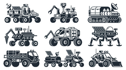Lunar and Mars rover planetary exploration vehicle icons. © tofan