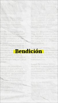 Bendicion text - on yellow banner over vintage minimalist white newspaper background