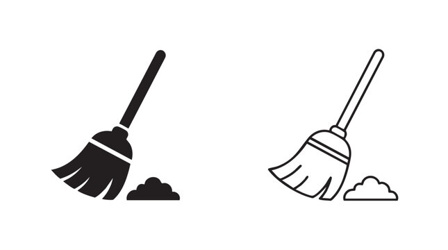 broom icon set, cleaning symbol illustration, vector design