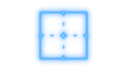 Glowing neon camera viewfinder focus icon isolated on transparent background. Target crosshair sign. Square focus frame. Capture pointer UI element. © mominulim