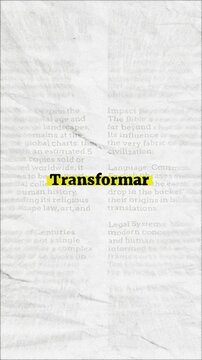 Transformar text - on yellow banner over vintage minimalist white newspaper background