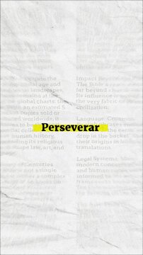 Perseverar text - on yellow banner over vintage minimalist white newspaper background