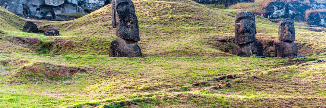 Moai Statues at Rano Raraku Quarry on the Volcanic Slopes of Easter Island, Rapa Nui, Chile
