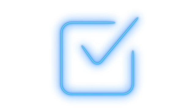 Glowing neon checkmark checkbox icon isolated on transparent background. Approved check mark symbol. Choice tick. Success indicator. Accept button