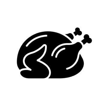 Black roasted chicken icon representing thanksgiving feast and poultry food symbol