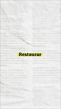 Restaurar text - on yellow banner over vintage minimalist white newspaper background