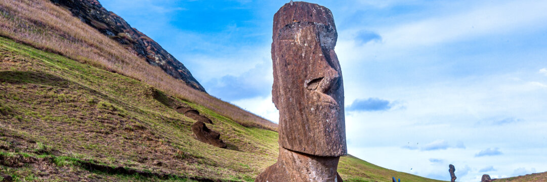 Moai Statues at Rano Raraku Quarry on the Volcanic Slopes of Easter Island, Rapa Nui, Chile