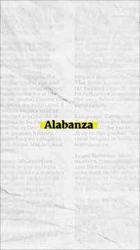 Alabanza text - on yellow banner over vintage minimalist white newspaper background