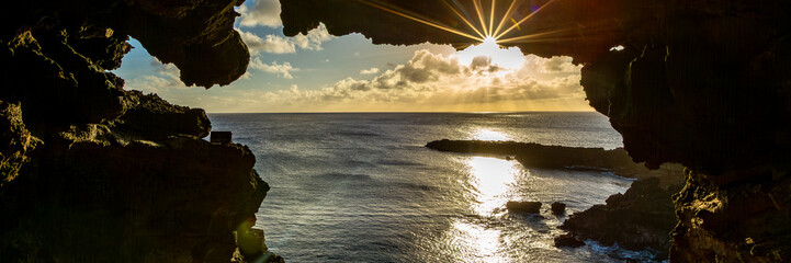 Obraz premium Ana Kakenga, Cave of the Two Windows, Overlooking the Pacific Ocean on Easter Island, Rapa Nui, Chile