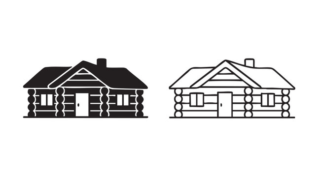 log cabin icon set, rustic home illustration