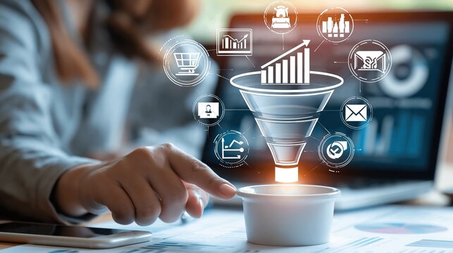 Digital Marketing Sales Funnel Optimization Strategy with Business Growth Analytics and Customer Journey Icons