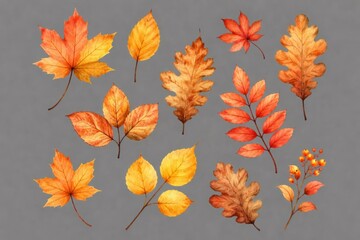 Fototapeta premium Autumn leaves illustration on gray background