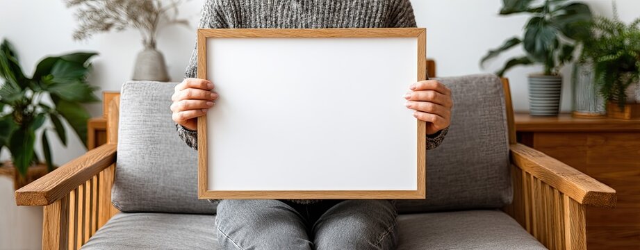 Person holding a blank framed poster