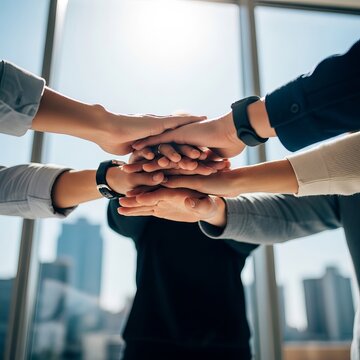 Teamwork and Collaboration - Hands Stacked Together in Unity.