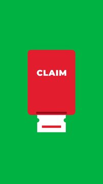 Vertical Crimson Claim Button Pressed by Hand Pointer Dispensing White Ticket on Green Screen 4K UHD Chroma Key Overlay