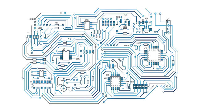 Complex electronic circuit board diagram