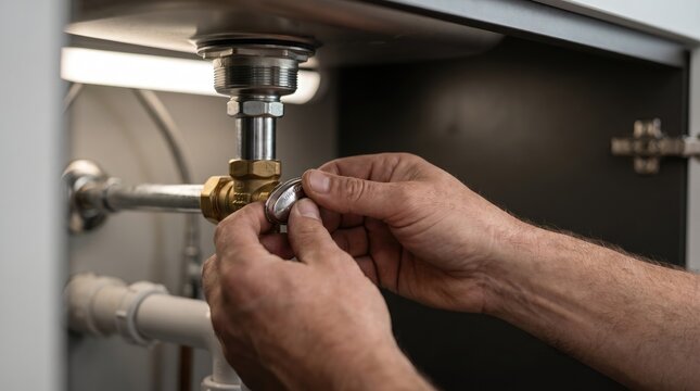 Person fixes plumbing fixture