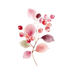 Obraz premium Elegant watercolor berries and leaves illustration.