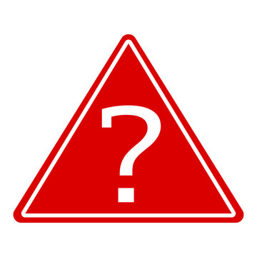 Red Triangular Warning Sign with White Question Mark on Transparent Background