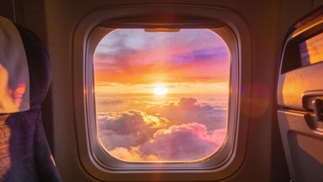 Breathtaking Sunset Over Clouds from Airplane Window