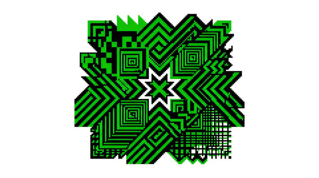 Abstract geometric fractal design in neon green and black