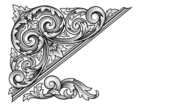 Detailed floral ornament with swirling leaves and stems on a white background