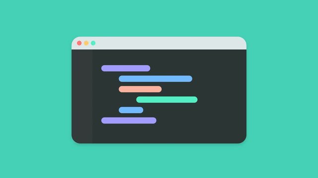 Code Editor Window Icon Animation On Teal Background