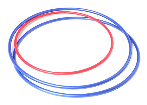 Different bright hula hoops isolated on white