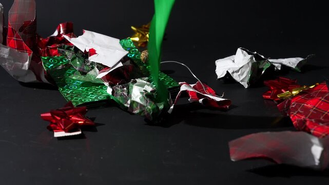 Christmas Gift Packaging Waste Holiday Slow Motion Falling Pollution Concept