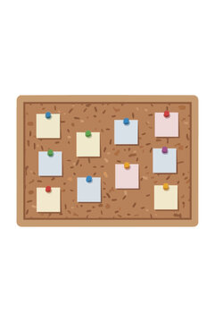 Corkboard covered with colorful pinned sticky notes vector icon illustration, organization concept - professional high resolution commercial stock photography with clean
