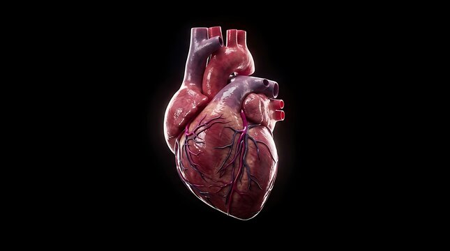 Anatomical human heart on black background
