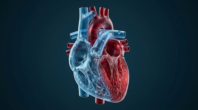 Anatomical human heart with blue and red vessels