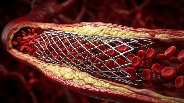 Medical illustration of stent in blood vessel