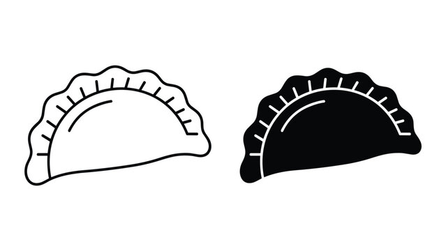Dumpling icon set, traditional asian food symbol, pierogi or gyoza outline and silhouette vector illustration isolated on white background
