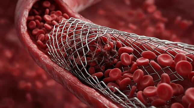 Medical stent capturing blood clot in blood vessel