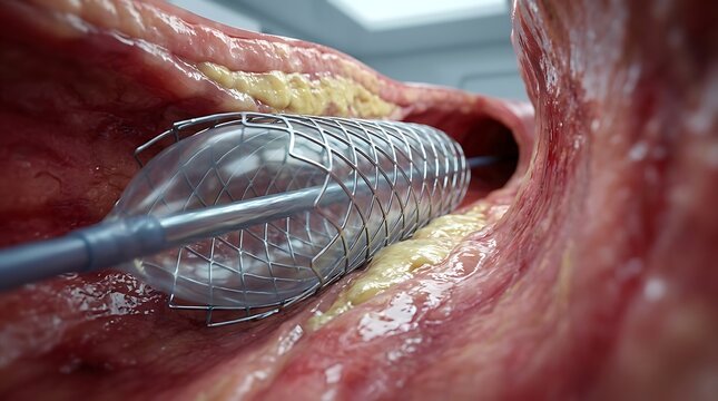 Medical stent device inside biological tissue