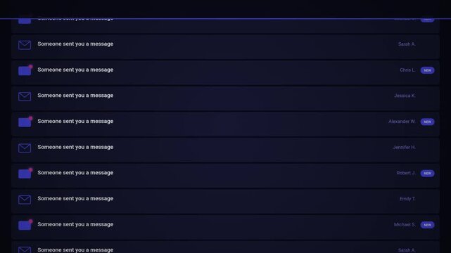 Animated New Message Notification List on Dark Background