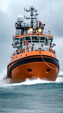 Vertical Video - Rescue Crew Preparing Lifeboats on Emergency Vessel