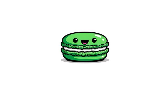 Cute Green Macaron Character with Happy Face.
