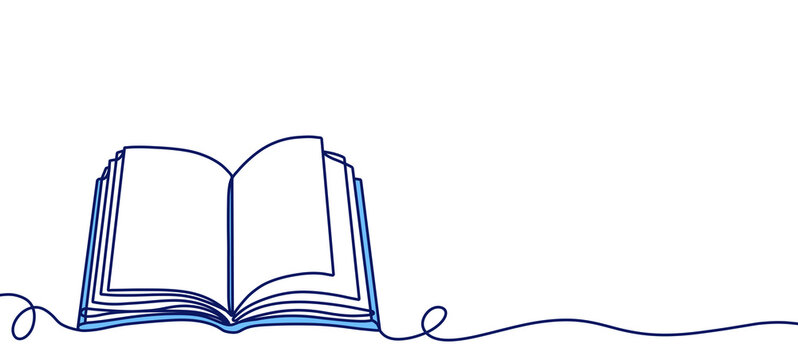Line art illustration of an open book representing reading, learning, and literature to expand knowledge and understanding