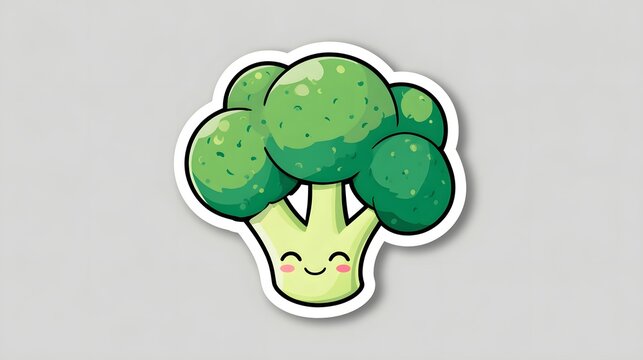 Cute Kawaii Broccoli Character Sticker Design.