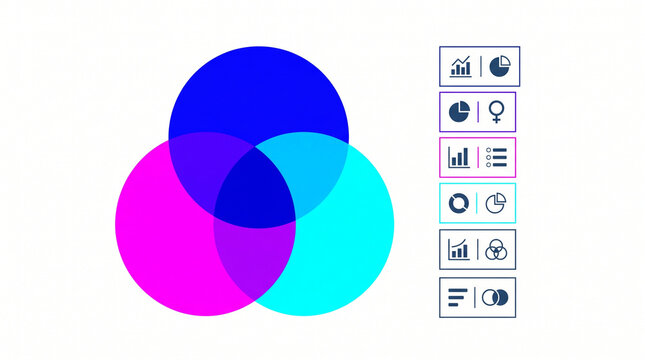 Gradient Venn Diagram and Business Icons Set