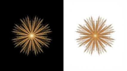 Fototapeta premium Golden particle burst forming a radiant star shape with glowing dust