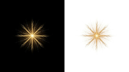 Fototapeta premium Golden radiant star burst with sharp light rays isolated on white and black backgrounds