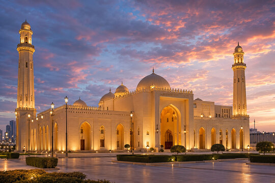 Imam Abdul Wahhab Mosque A grand Qatari mosque with magnificent Islamic architecture